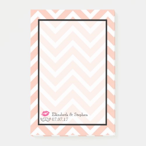 Moustache and Lips on Peach Chevron Wedding Post_it Notes