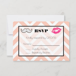 Moustache and Lips Wedding RSVP on Peach Chevron