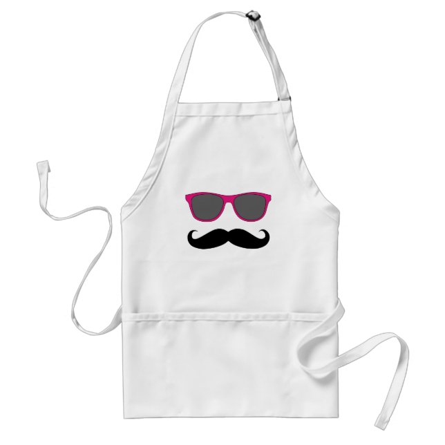 Moustache and Pink Sunglasses Humour Adult Apron (Front)
