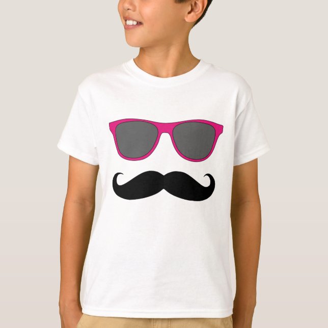 Moustache and Pink Sunglasses Humour T-Shirt (Front)