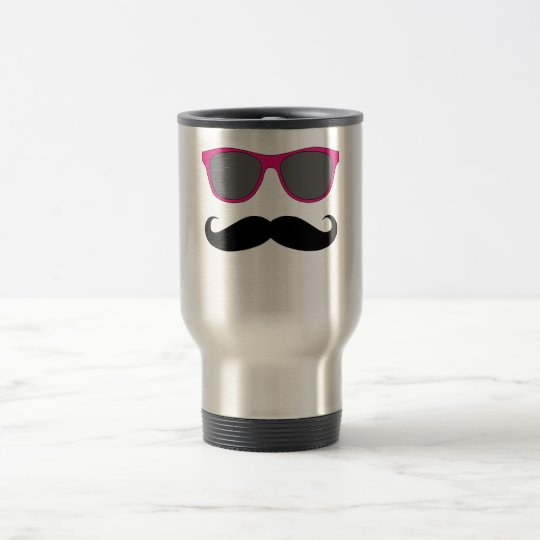 Moustache and Pink Sunglasses Humour Travel Mug