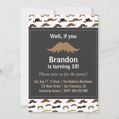 Moustache Birthday Party and Pattern Invitation