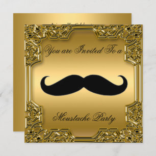 Moustache  Birthday Party Invitation Gold