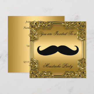 Moustache  Birthday Party Invitation Gold