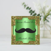 Moustache  Birthday Party Invitation Green (Standing Front)