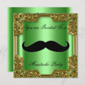 Moustache  Birthday Party Invitation Green (Front/Back)