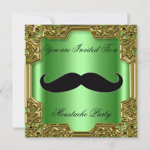 Moustache  Birthday Party Invitation Green