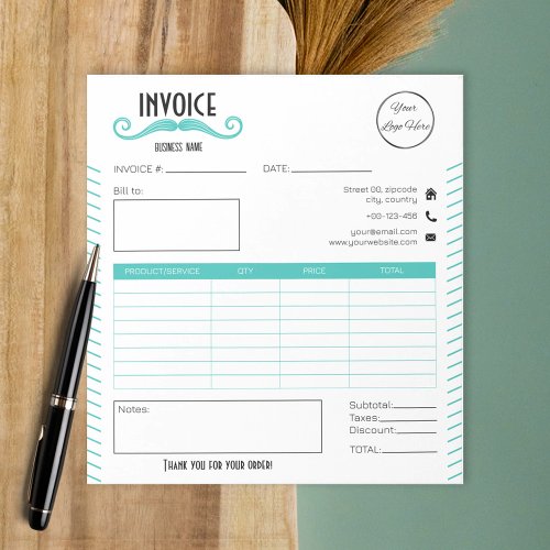 Moustache blue fun small business invoice receipt notepad