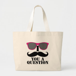 Moustache Humor with Pink Sunglasses Large Tote Bag