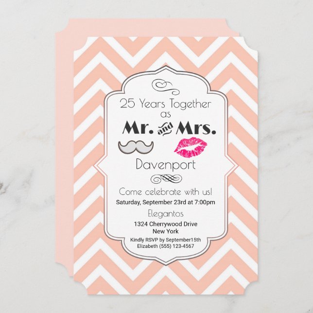 Moustache & Lips Mr. & Mrs. - Anniversary Invitation (Front/Back)