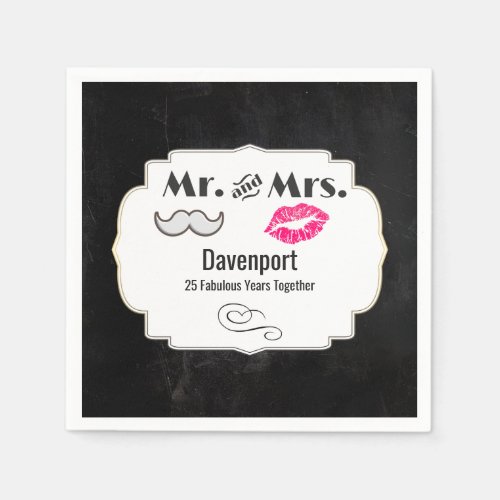 Moustache  Lips Mr  Mrs _ Anniversary Paper Napkins