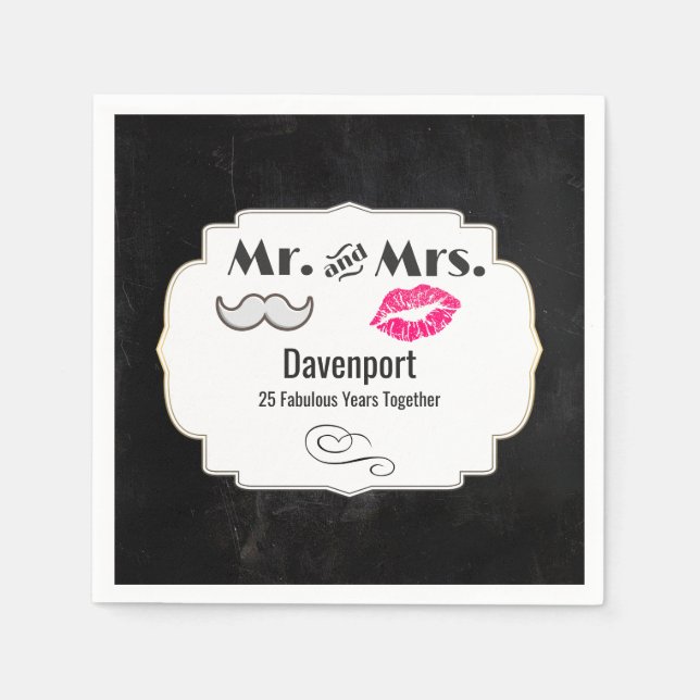 Moustache & Lips Mr. & Mrs. - Anniversary Paper Napkins (Front)