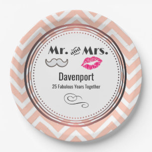 Moustache & Lips Mr. & Mrs. - Anniversary Paper Plates