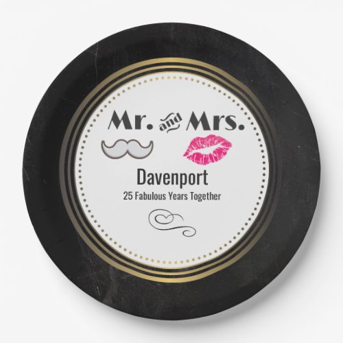 Moustache  Lips Mr  Mrs _ Anniversary Paper Plates