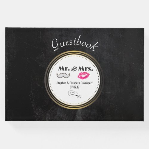 Moustache  Lips Mr  Mrs Black  Gold Wedding Guest Book