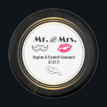 Moustache & Lips Mr. & Mrs. Black & Gold Wedding Magnet<br><div class="desc">A wedding magnet with a modern style wedding design - glamorous pink kissy lips and a masculine retro-looking moustache illustration. Set on a black chalkboard background with a gold gradient circular frame in the center. Text says Mr. and Mrs. and you can personalize with your names and wedding date.</div>