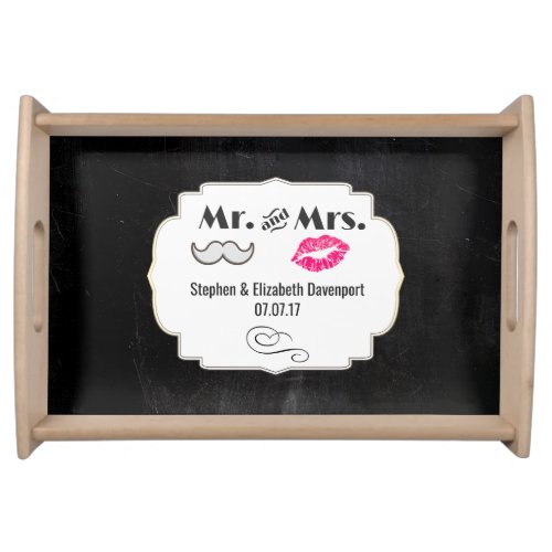 Moustache  Lips Mr  Mrs Black  Gold Wedding Serving Tray