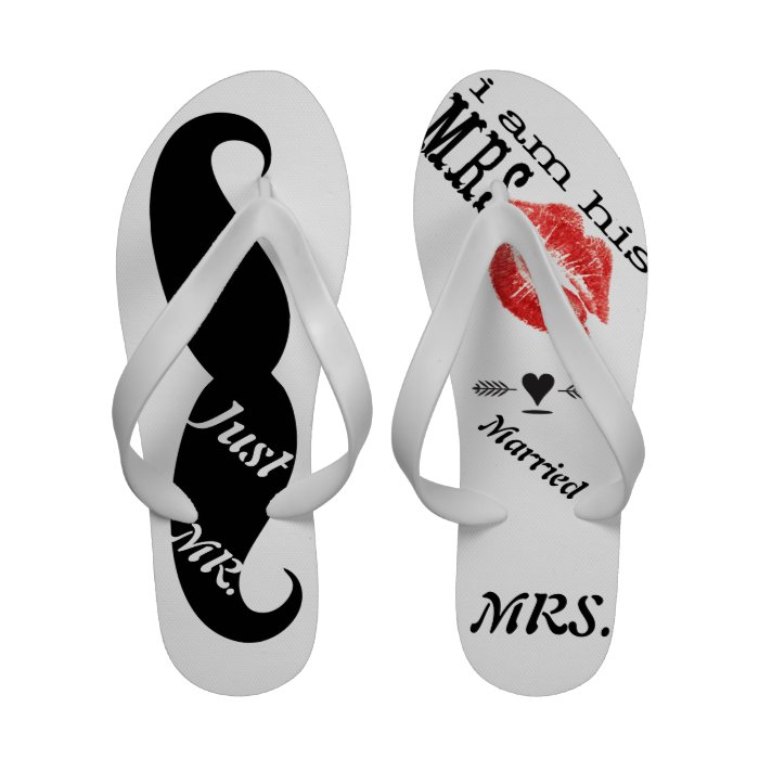 Moustache Lips Mr. Mrs. Just Married Flip Flops