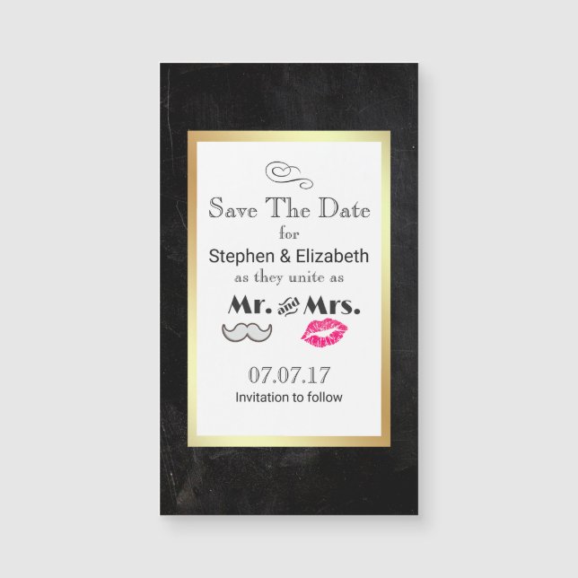 Moustache & Lips Mr. & Mrs. Save the Date (Front)