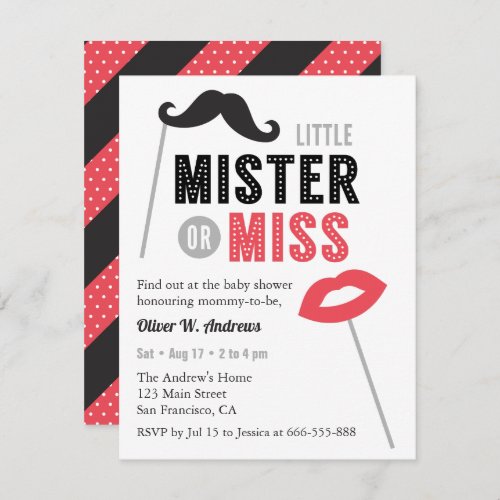 Moustache Lips Props Gender Reveal Baby Shower Invitation