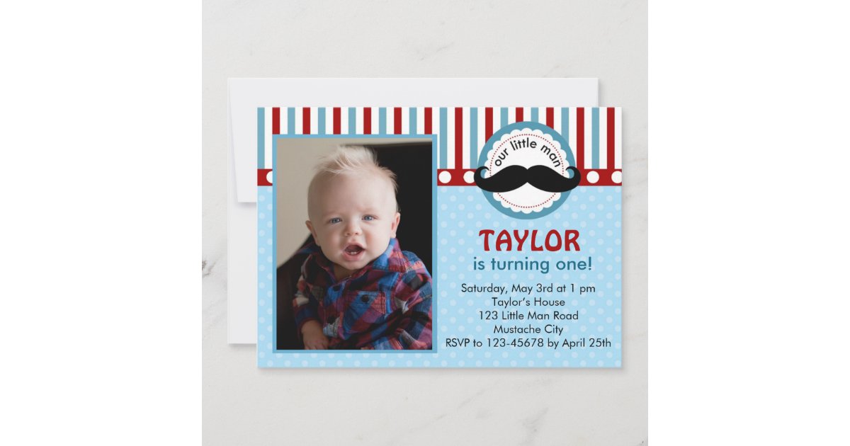 Moustache Little Man Birthday Invitation (Photo) | Zazzle