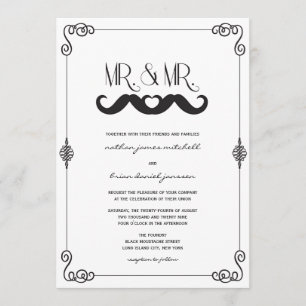 Moustache Love Classic Vintage Scrolls Gay Wedding Invitation