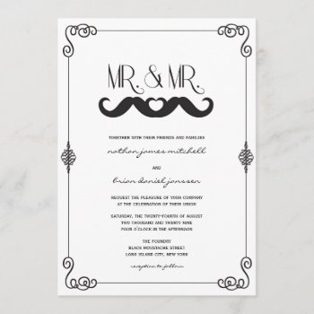 Moustache Love Classic Vintage Scrolls Gay Wedding Invitation by fatfatin_box at Zazzle