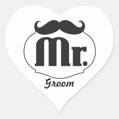Moustache Mr Just Married Heart Sticker
