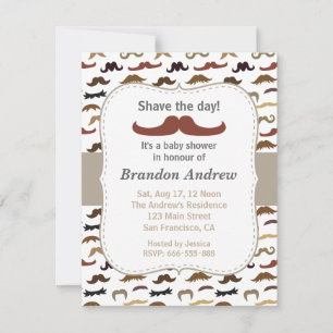 Moustache Pattern Boy Baby Shower Party Invitation