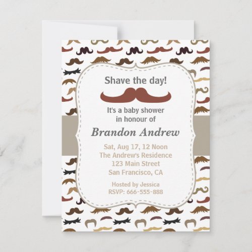 Moustache Pattern Boy Baby Shower Party Announcements