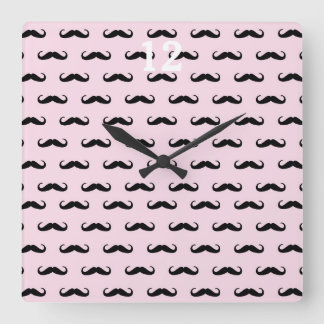 Moustache & Pink | Hourly square Square Wall Clock