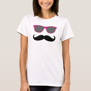 Moustache Pink Sunglasses Humour T-shirt by MovieFun at Zazzle