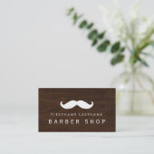 Moustache Woodgrain Barber Shop Business Card (Standing Front)