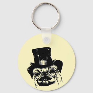 Moustached pug keychain