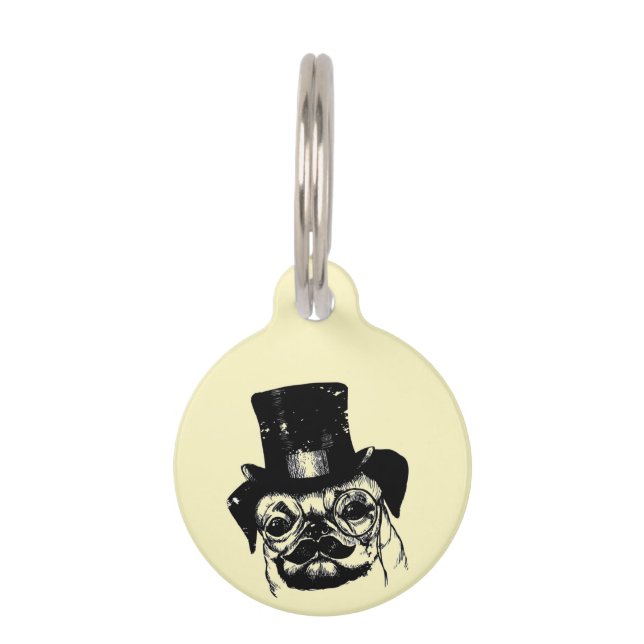 Moustached pug pet name tag (Back)