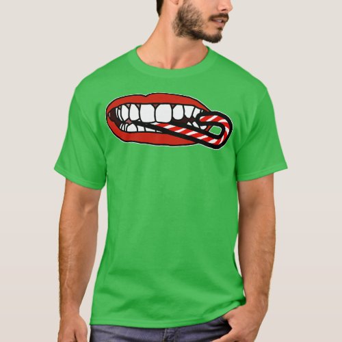 Mouth Eating Christmas Candy Cane T_Shirt