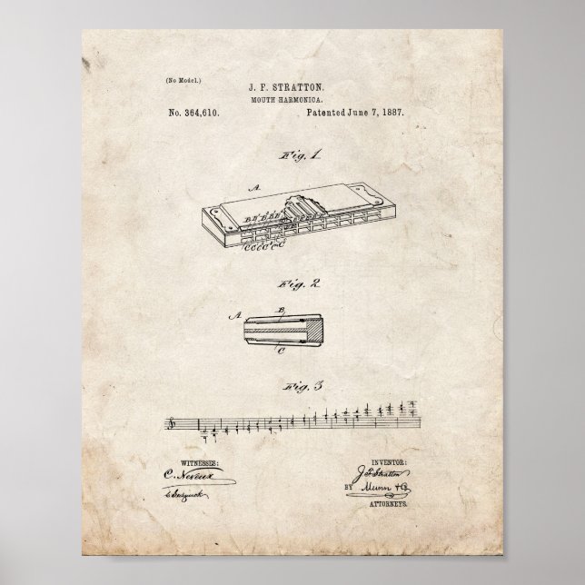 Mouth Harmonica Patent - Old Look Poster (Front)