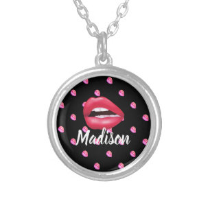 Mouth Lipstick Makeup Beauty Custom Personalized Silver Plated Necklace