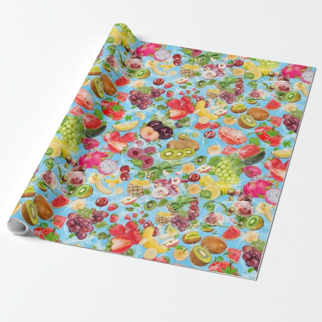 Mouth-watering Tropical Fruits Wrapping Paper (Unrolled)