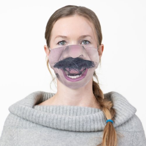 Mouth Wide Open Mustache Funny Adult Cloth Face Mask