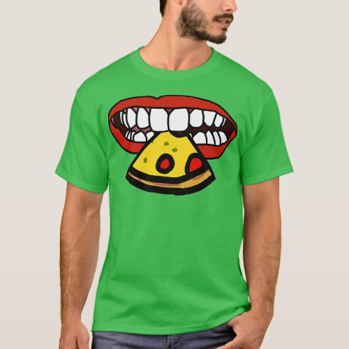 Mouth With Red Lips and White Teeth Eating Pizza S T_Shirt
