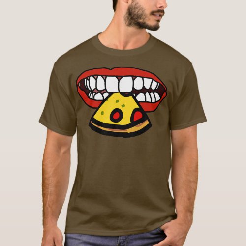 Mouth With Red Lips and White Teeth Eating Pizza S T_Shirt