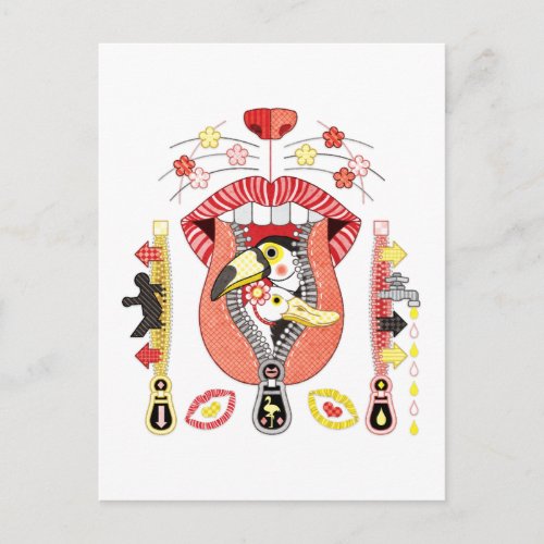 Mouth zipper exit and entrance postcard