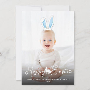 Movable Blue Bunny Ears Photo Overlay Happy Easter Card