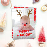 MOVABLE/EDITABLE Antlers Red Nose Photo Christmas  Holiday Card<br><div class="desc">**DESIGN TIP: Click on "Edit Using Design Tool" to move / resize the design elements. If you need more than one set simply copy/paste then move as necessary.** This fun holiday photo card features a vertical photo with red nose and antlers that are both movable and resizable to accommodate your...</div>