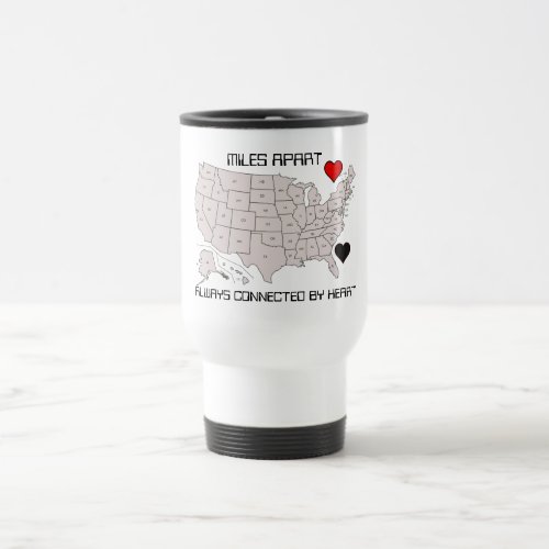 Movable Hearts Miles Apart Map to Any State Travel Mug