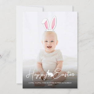 Movable Pink Bunny Ears Photo Overlay Happy Easter Card