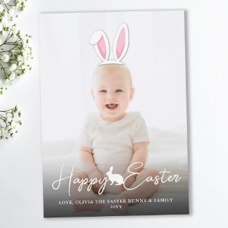 Movable Pink Bunny Ears Photo Overlay Happy Easter Card