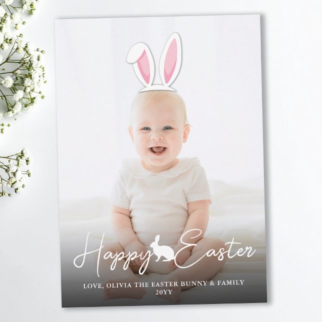 Movable Pink Bunny Ears Photo Overlay Happy Easter Card (Creator Uploaded)