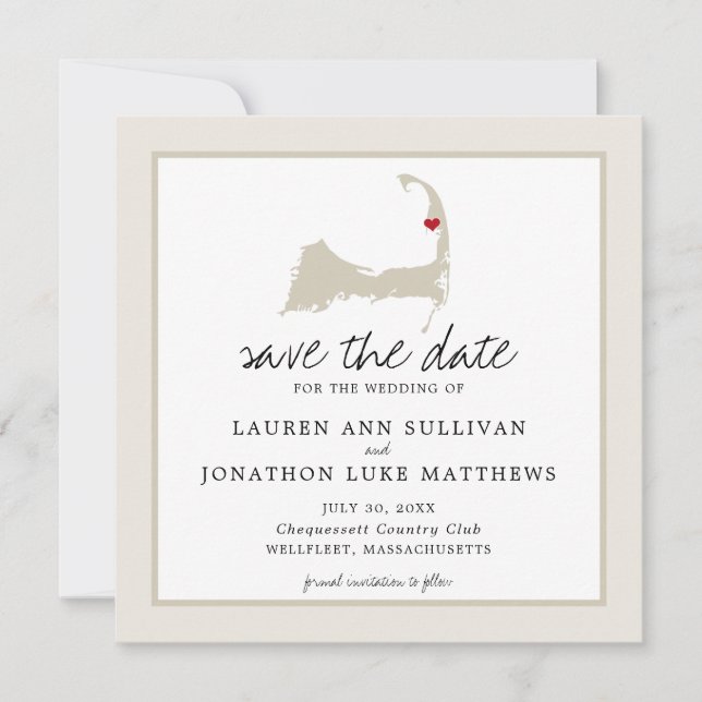 Movable Red Heart Wellfleet Cape Cod Map Wedding Save The Date (Front)